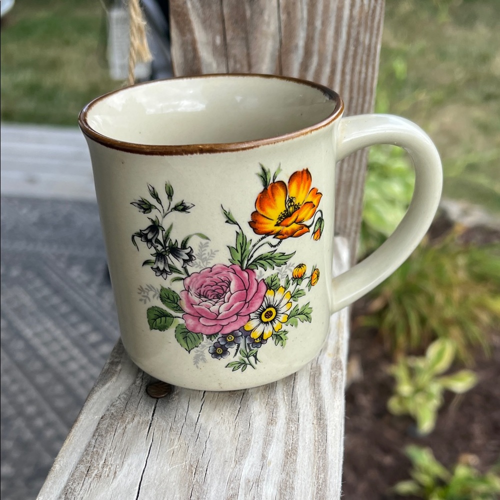 Vintage Floral Ceramic Mug with Colorful Design Boho Cottagecore